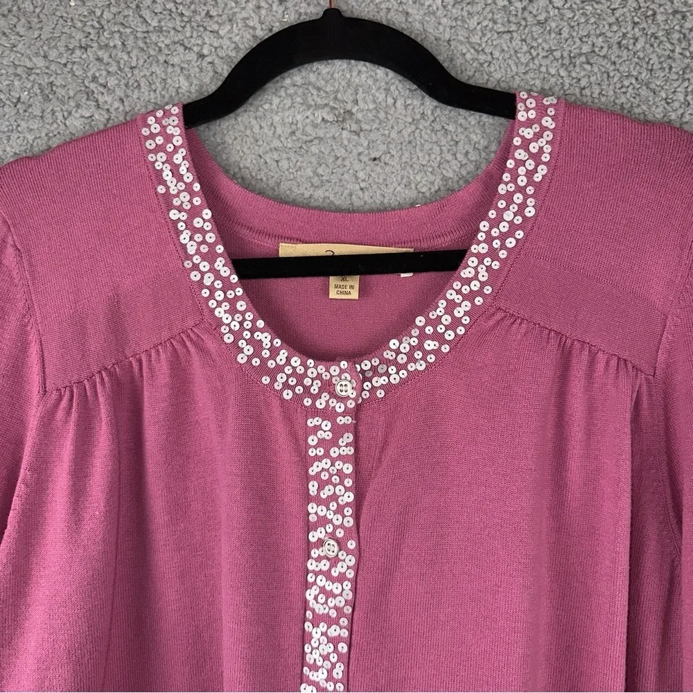 Motto Womens Sweater XL Pink Sequin Button Up Long Sleeve Cardigan Layering - Image 9