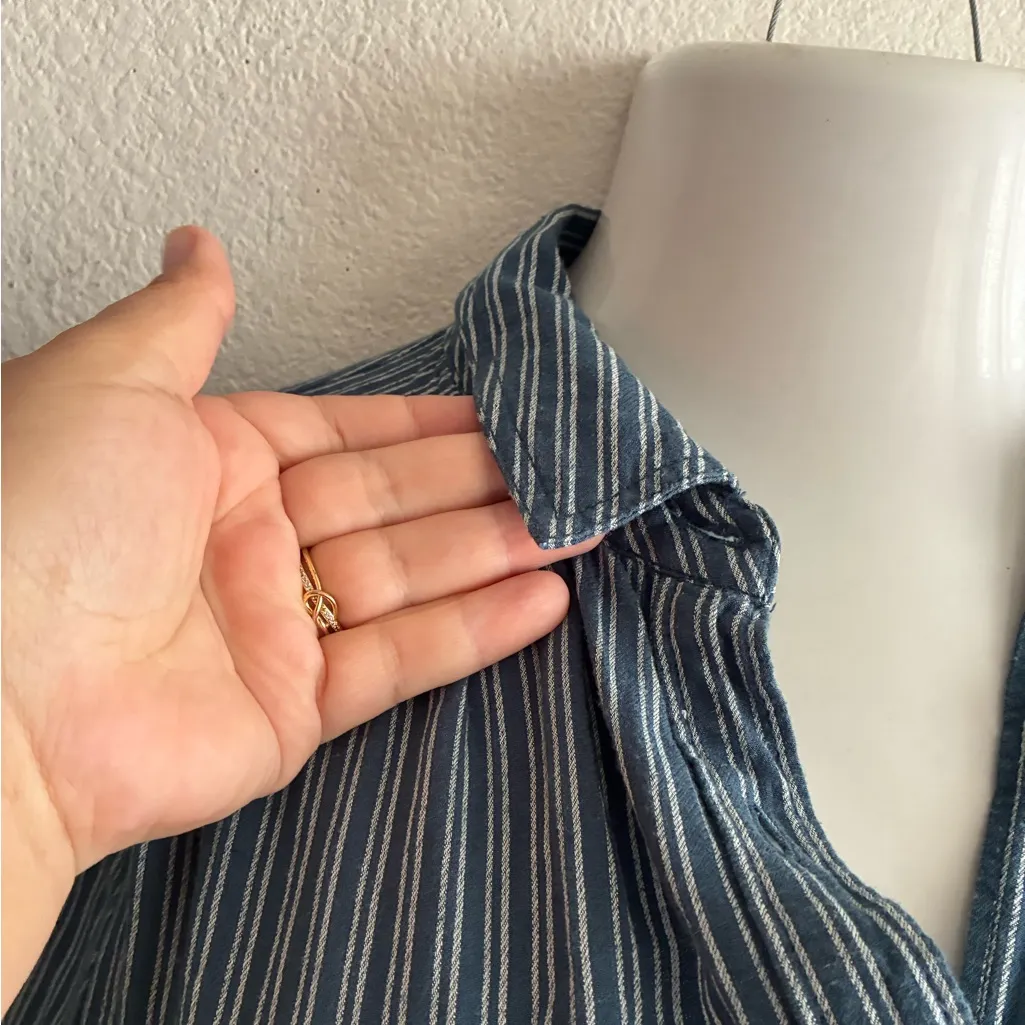 Anthropologie Linen Blend Bellamy Denim Chambray Blue Striped Shirt Dress 6 - Image 10