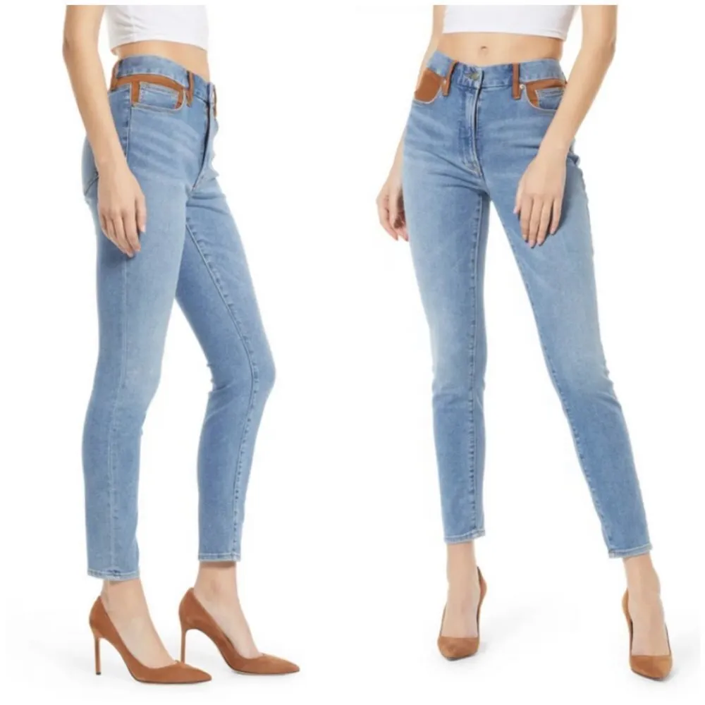 💕GOOD AMERICAN💕 Good Legs Suede Mixing Skinny Jeans ~ INDIGO080 Blue 8/29 NWT - Image 8