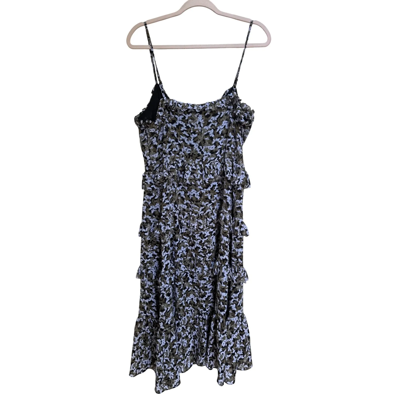 Michael Kors Midi Dress Butterfly Camo Black Green Floral Sleeveless‎ Size Large - Image 4