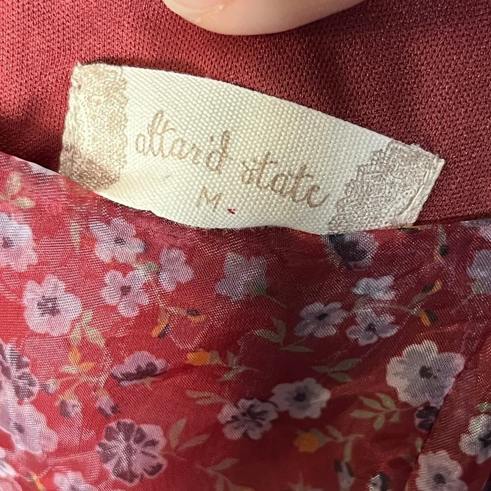 Altar'd State Women's Balloon Sheer Sleeves Floral Janey Dress Burgundy Medium - Image 3