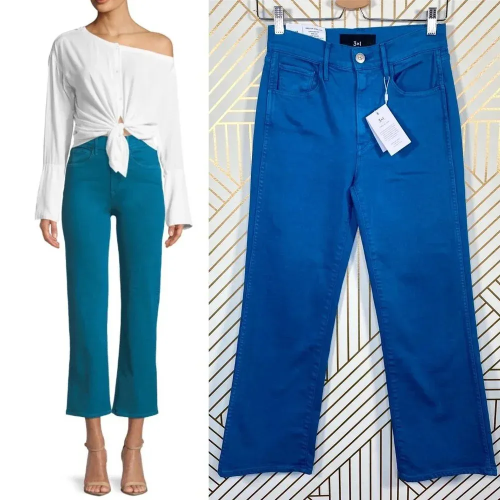 3x1 W4 Shelter Jeans Pant Wide-Leg Crop Overdyed Vintage‎ Denim Blue Size 25 - Image 2