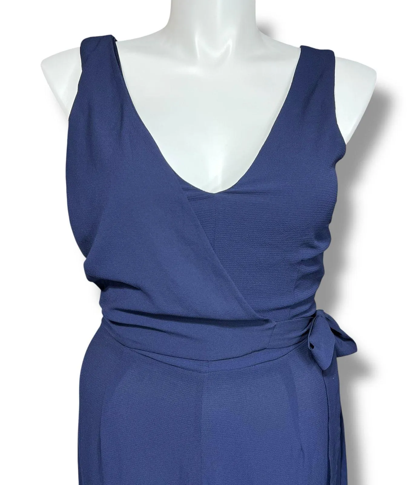 Speechless Womens Jumpsuit Sleeveless V Neck Wide Leg Tie Waist Navy Blue XL - Image 2