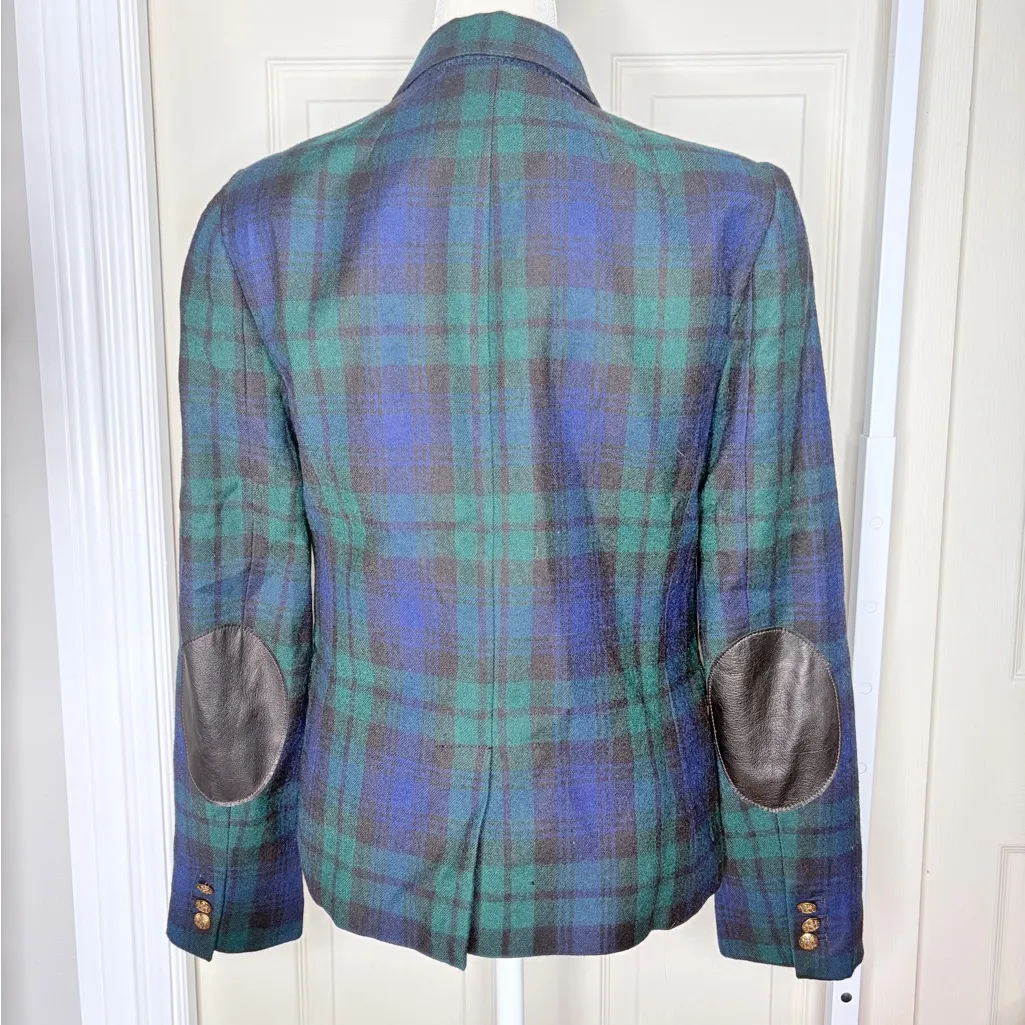 J.Crew wool preppy Plaid Women's Blazer Blue and Green schoolboy size 4 - Image 3
