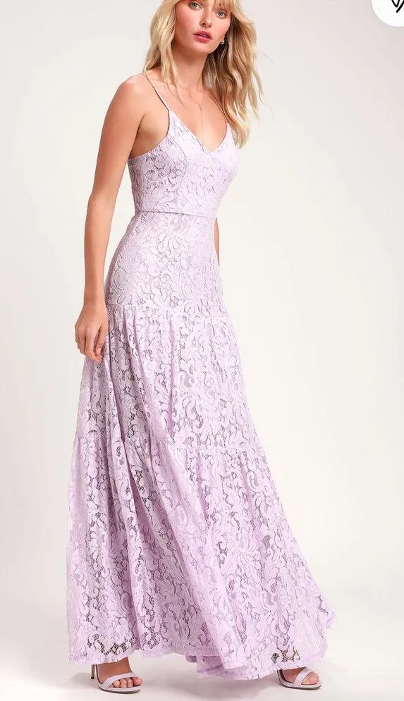 new lulus Finely Lavender Lace Tiered Maxi Dress size small - Image 3