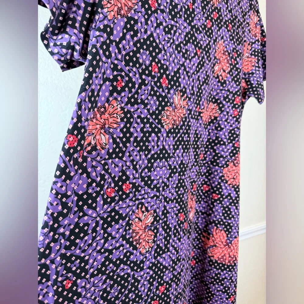 Women’s High Low Dress Boho Floral Dress Soft Stretch Knit Flowy Pink Purple - Image 5