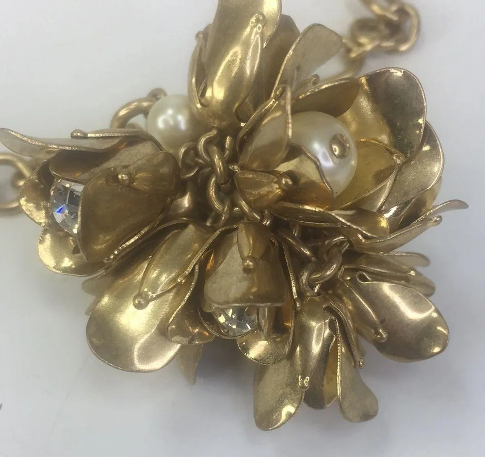 J Crew bell tassel pendant necklace pearl CZ gold tone floral long - Image 2