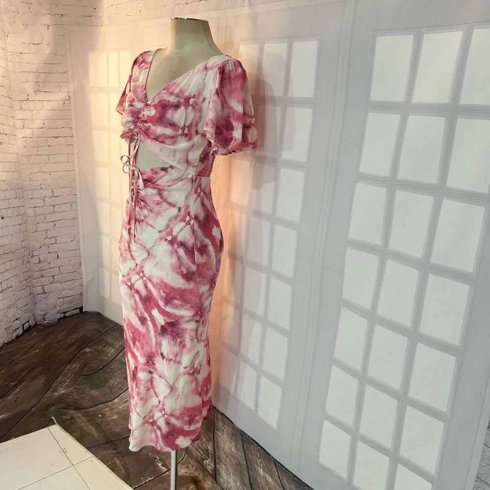 Lucy Paris pink tie dye drawstring cutout midi dress size small - Image 4