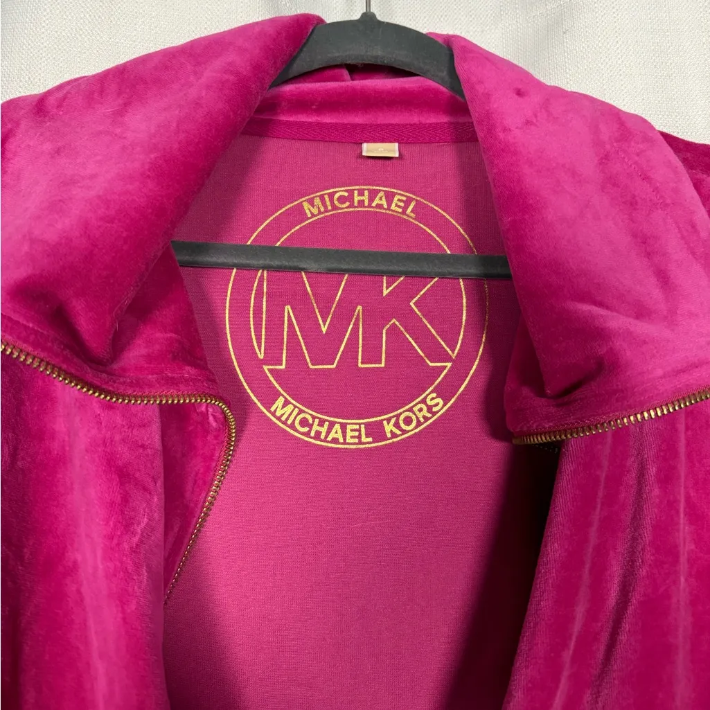 Michael Kors Hot Pink Velour Zip Up Jacket Small - Image 7