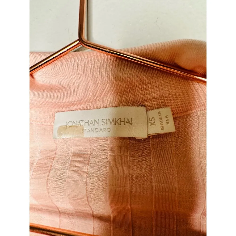 JONATHAN SIMKHAI Pink Val Rib Cropped Polo Long Sleeves Collared Shirt size XS - Image 6