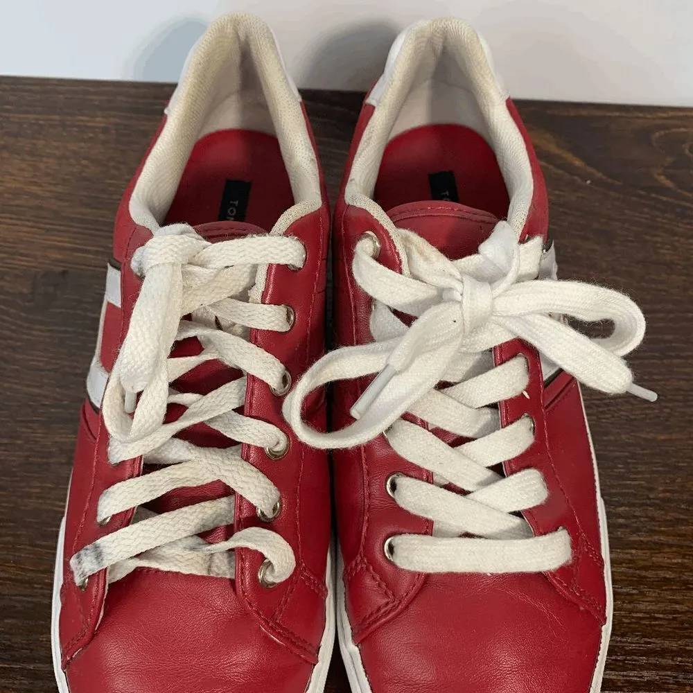 Tommy Hilfiger Women's Leather Lace Up Round Toe Sneaker Shoes Red White Size 8M - Image 9