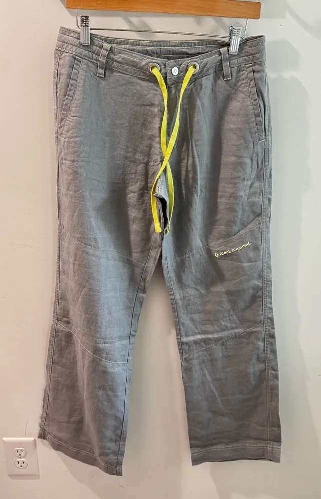 Black Diamond Women’s Poem Pants 100% Linen Grey Neon Green Size 6 - Image 1