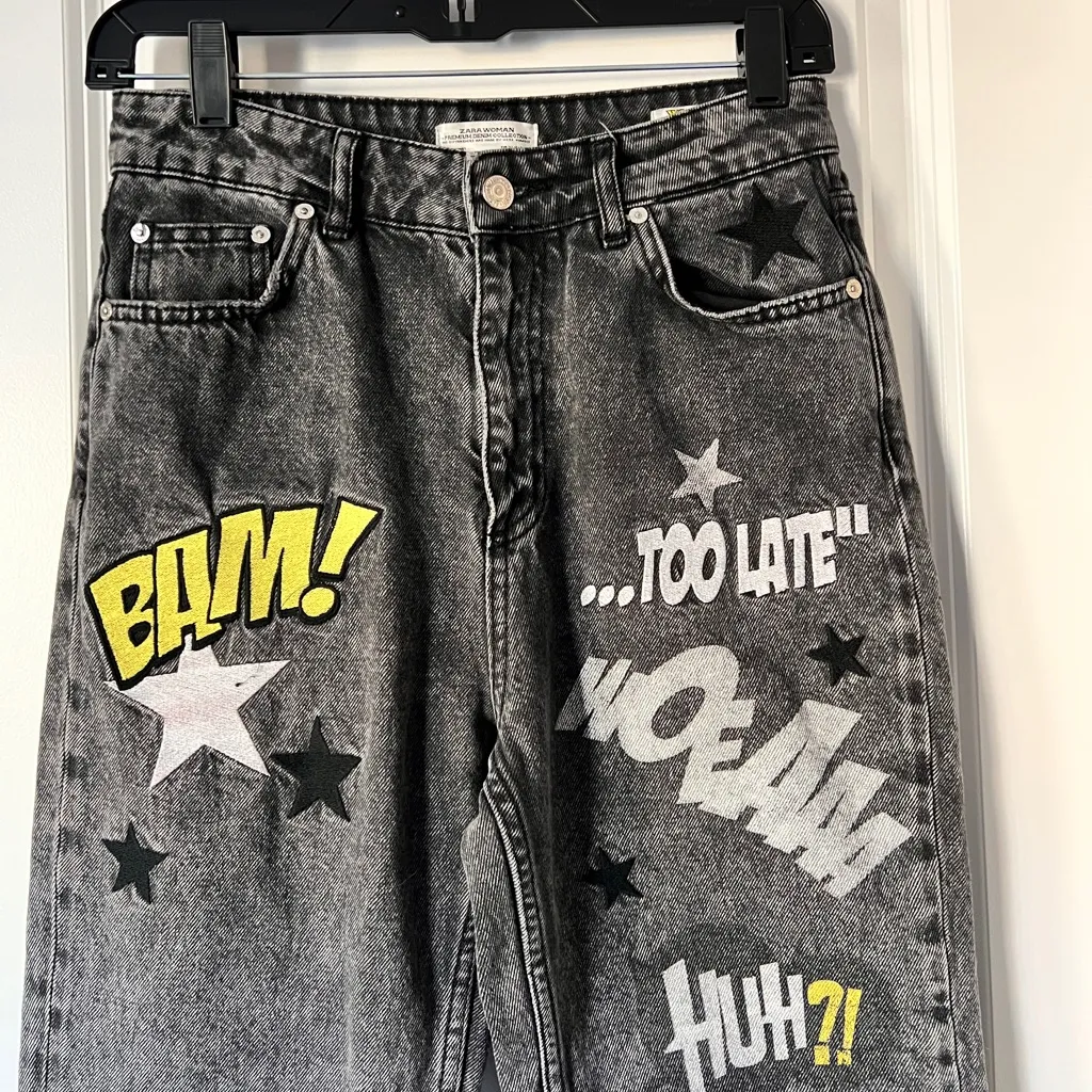 Zara x Wonder Woman Dark Wash Embroidered 100% Cotton High Waist Jeans Size 4 - Image 2