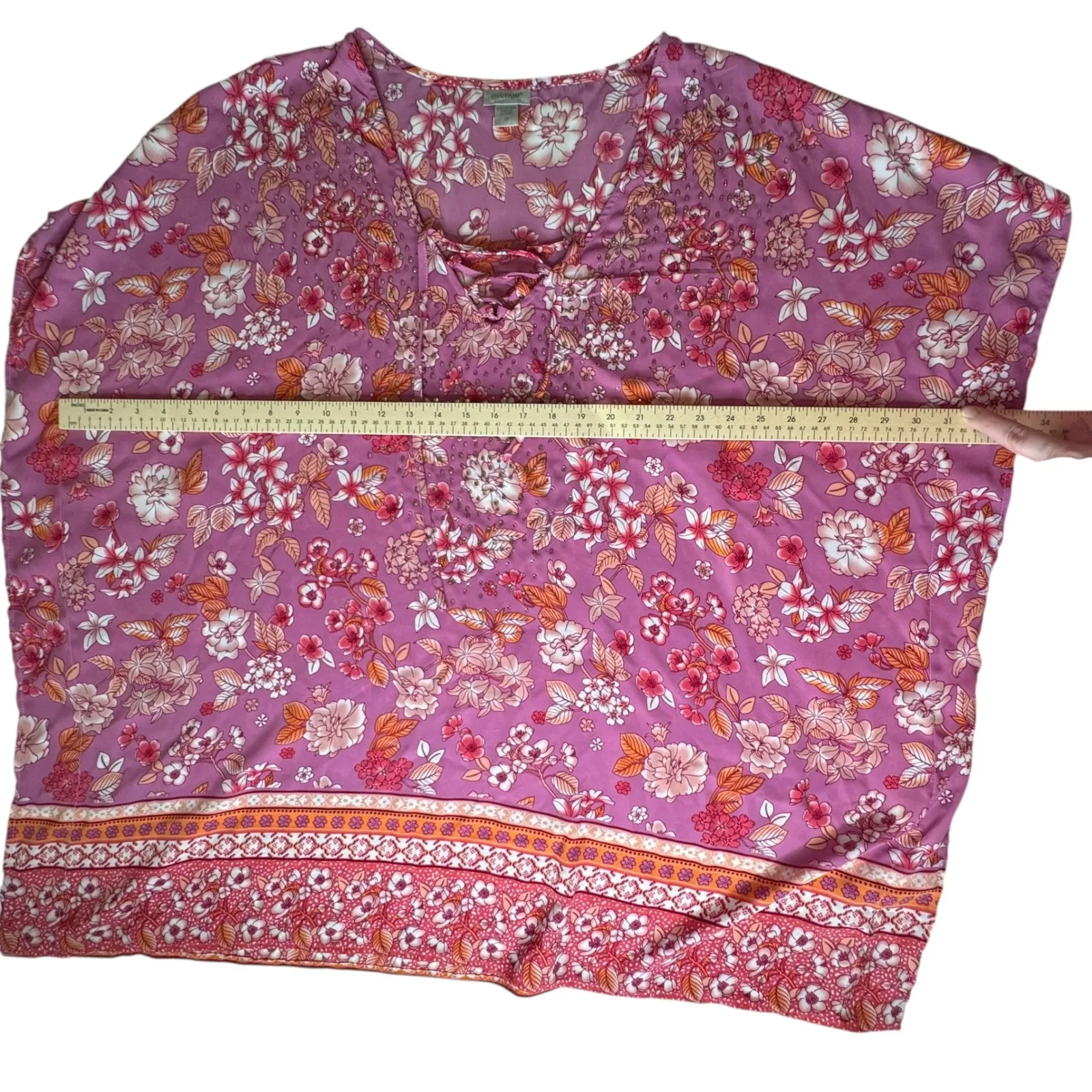 Avenue Floral Tunic Top Size 20 Kaftan Lace Up Lightweight Vacation Resort Flowy - Image 10