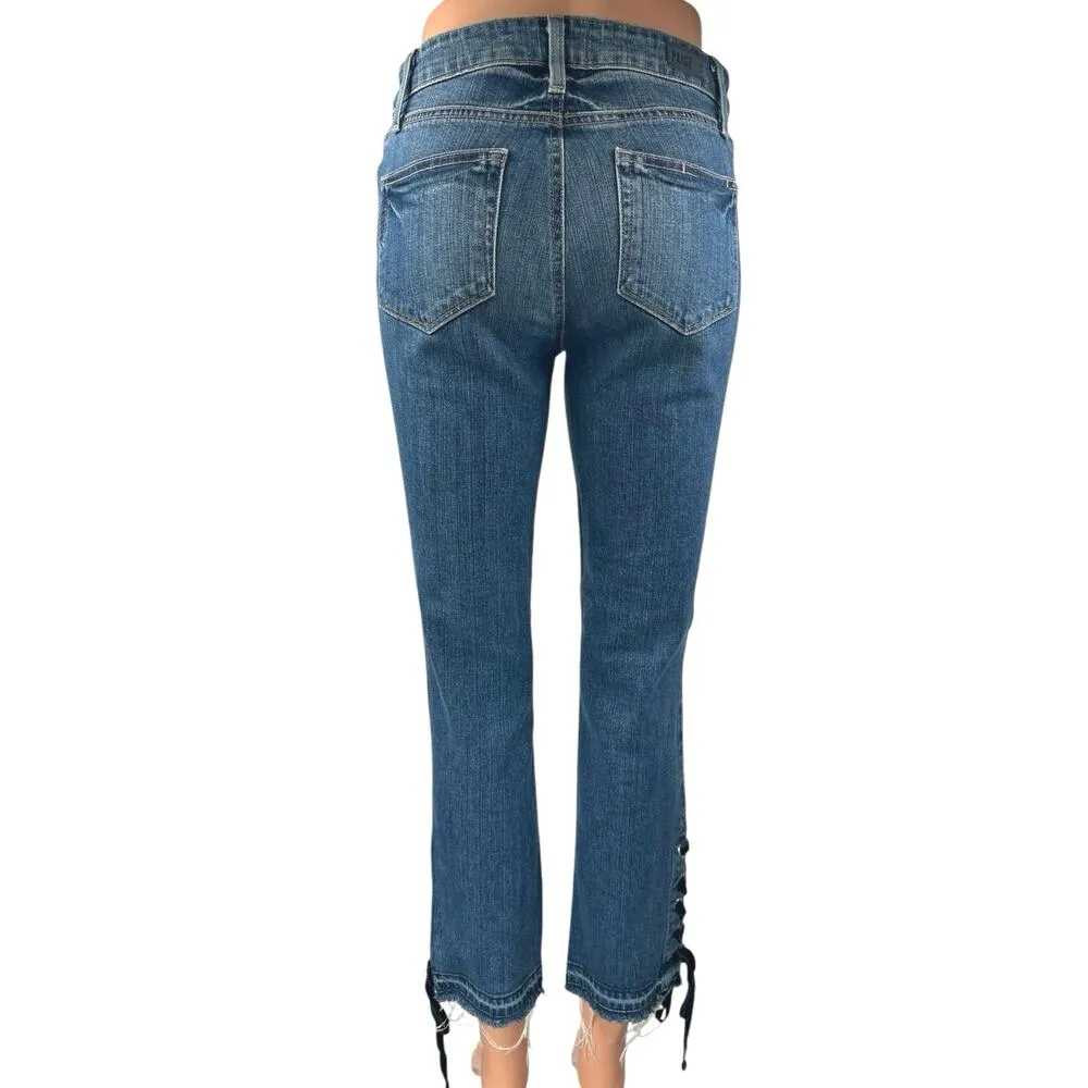 Paige Jacqueline Straight Women's Blue Lace Up Cropped Denim Jeans Size 26 - Image 3