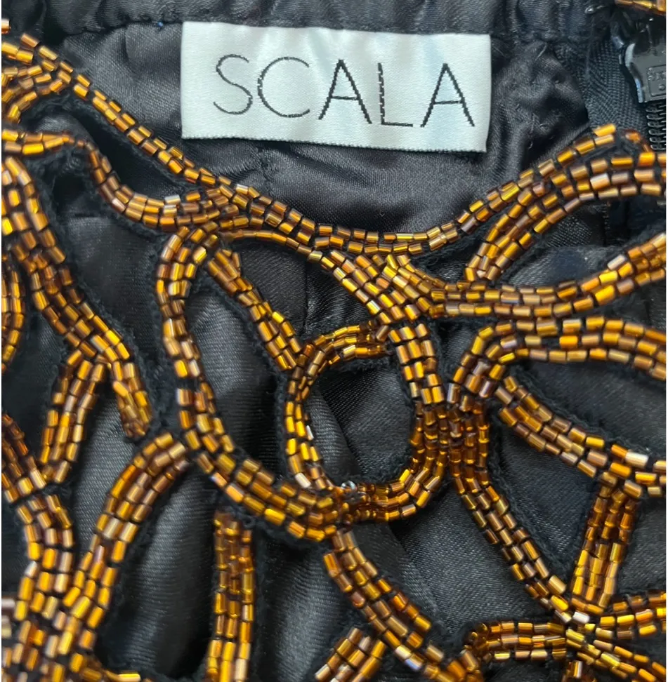 Scala Silk Beaded Vintage Cocktail Dress Medium - Image 7