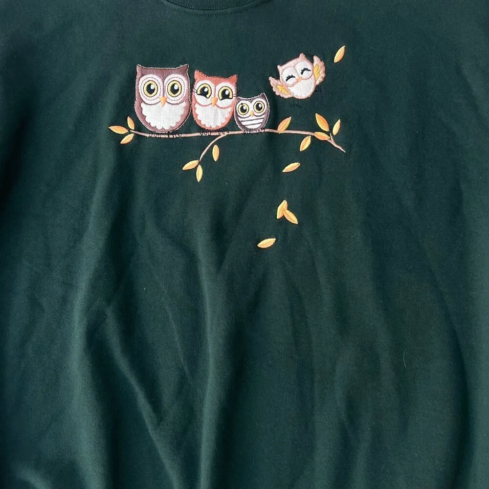 Owl birdie sweater cozy collared sweatshirt comfy green yellow size L Size L - Image 3