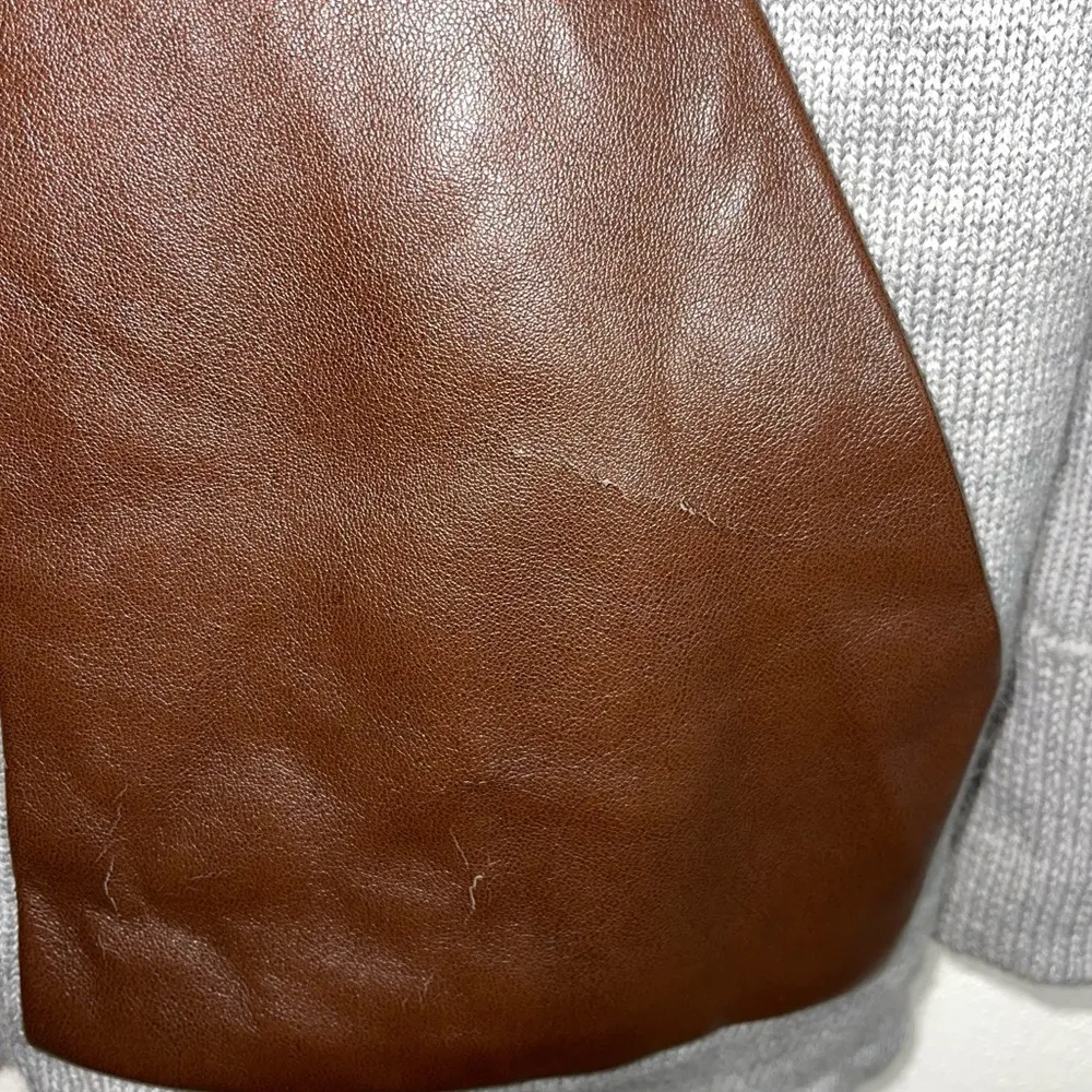 J. Crew Factory 100% Merino Wool Gray Faux Leather Pocket Sweater - Image 6