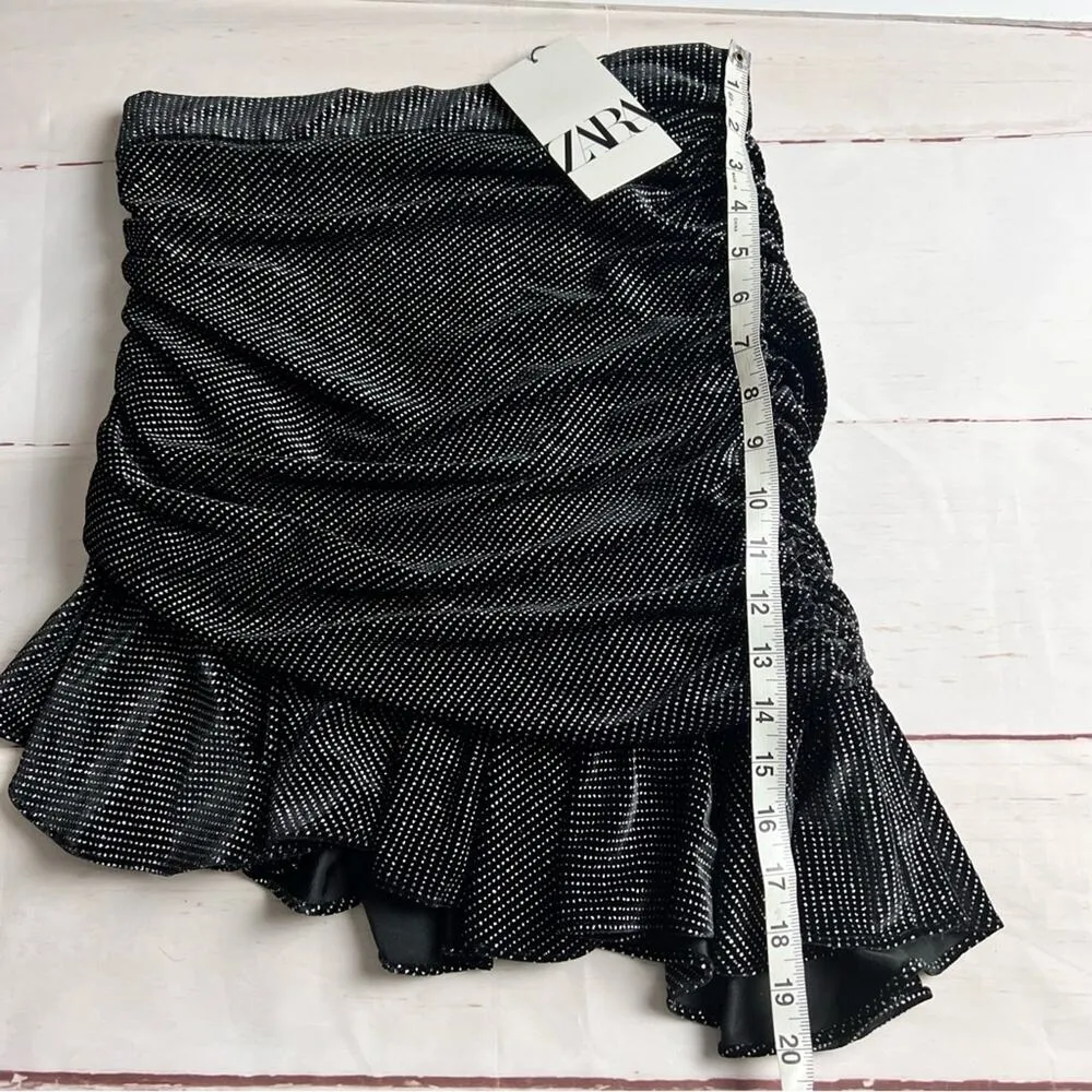ZARA Women’s Asymmetrical Mini Skirt with Ruching Sz M - Image 9