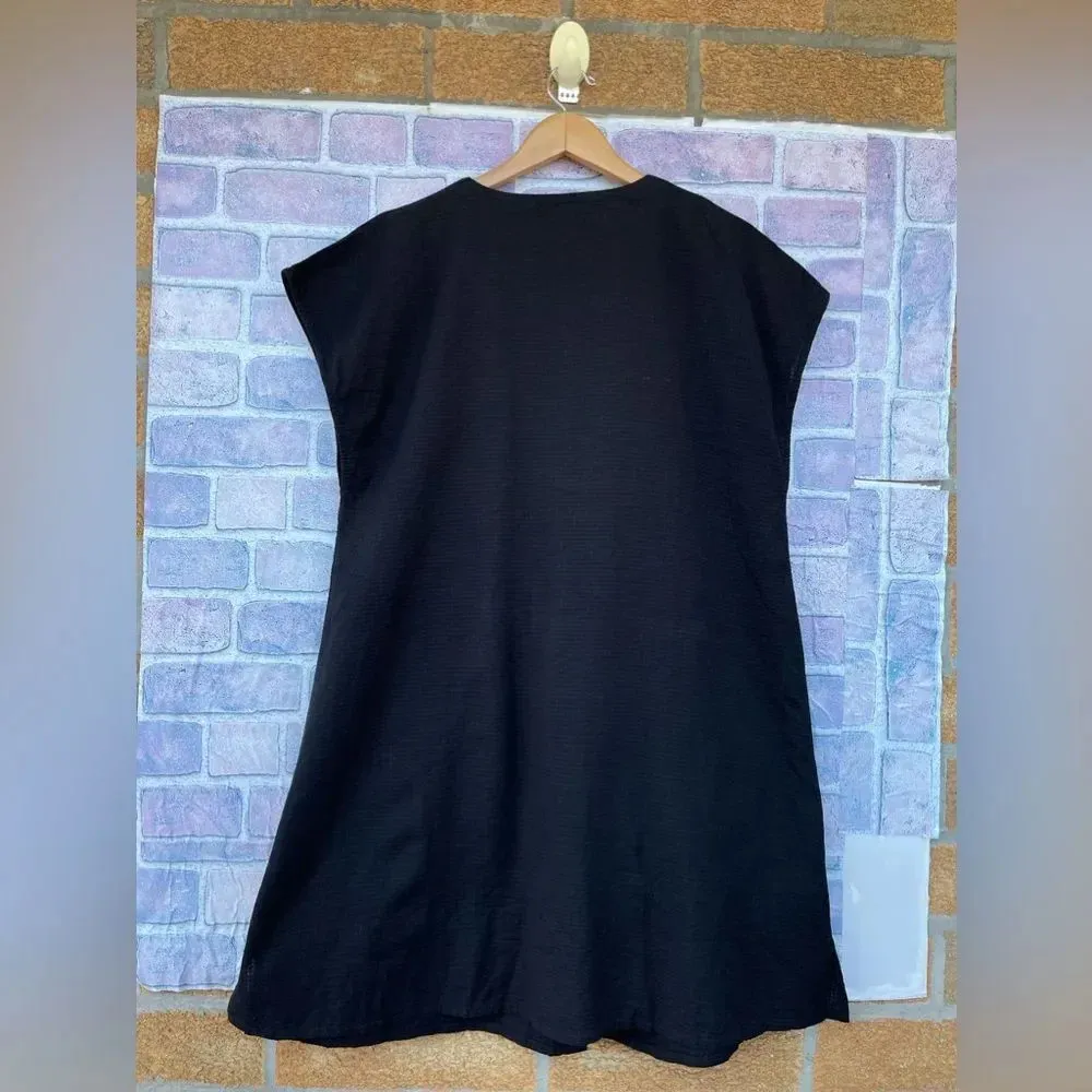 GUDRUN SJODEN Dress Organic Cotton Button Front Pockets Lagenlook dress medium Black - Image 6