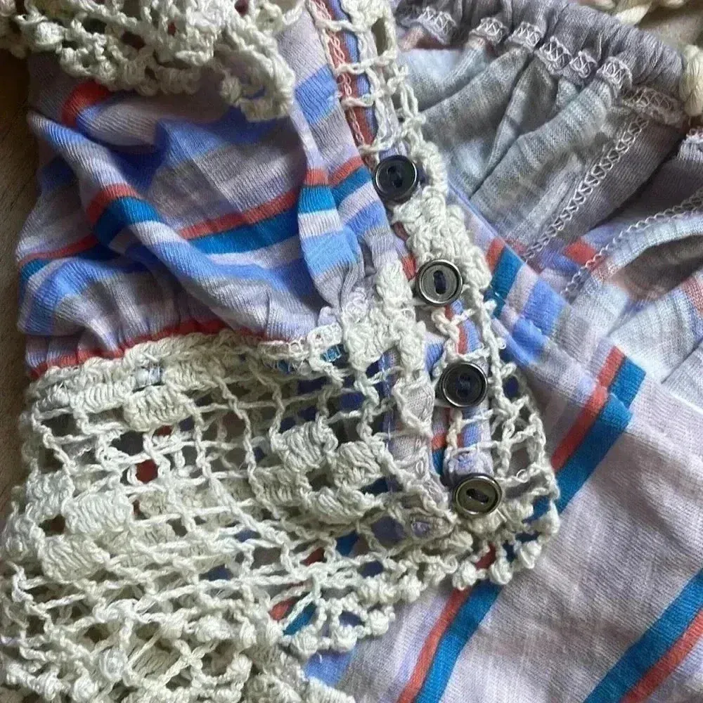 NEW Free People Aruba Crochet Multicolor Striped Crop Top Sz S Style #OB1522759 - Image 7