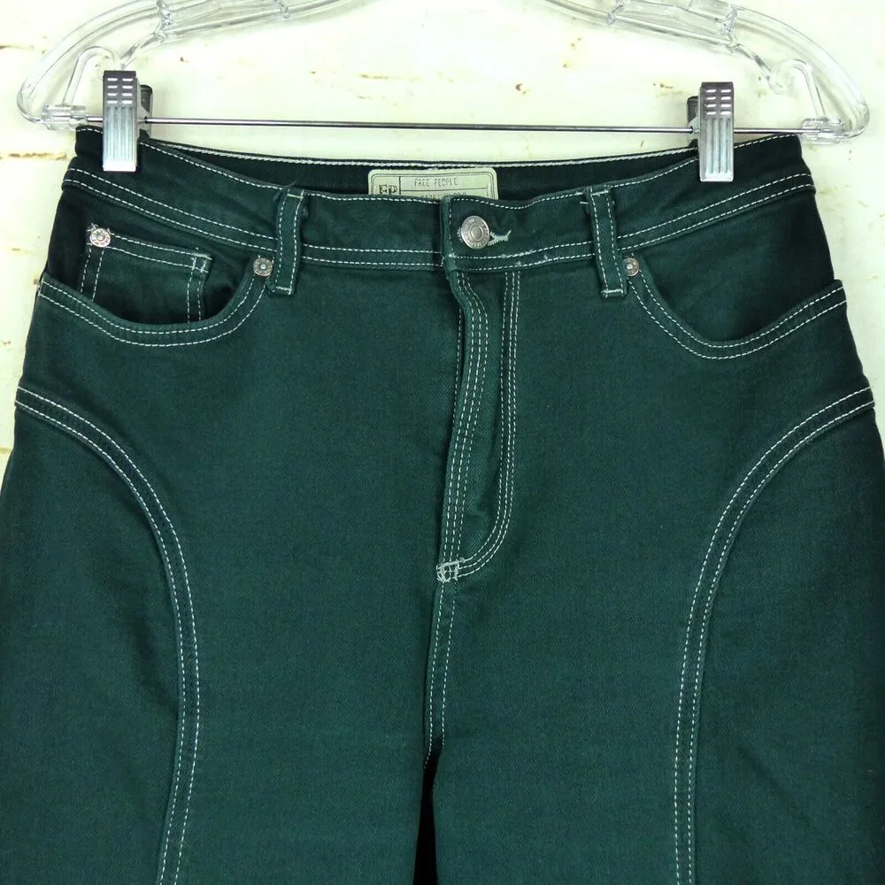 Free People Jeans Women 28R Green High Rise Foxy Flare Contrast Stitch Retro 70s - Image 5
