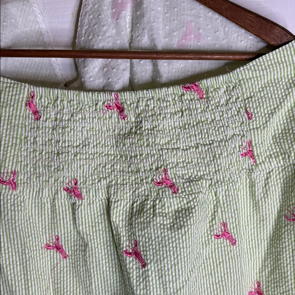 Ivy Jane White Green Striped Halter Dress Pink Crawfish Embroidered Size Large - Image 6