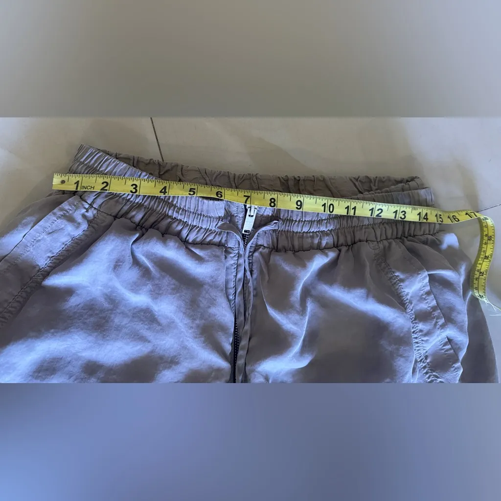 Flowy double banded trousers. Beige pocket zipper lightweight pants wide leg L - Image 6