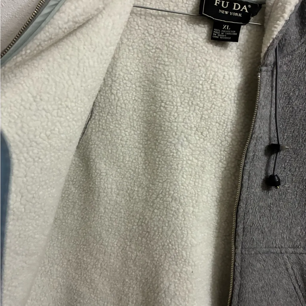 FU DA Gray Hooded Vest with Sherpa Lining XL - Image 6