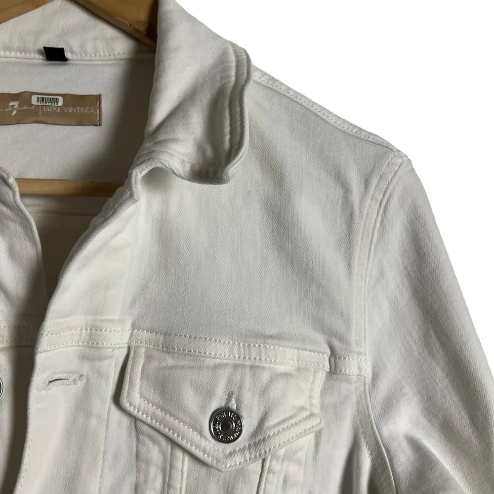 7 For All Mankind White Luxe Vintage Classic Trucker Denim Jean Jacket Size XS - Image 3