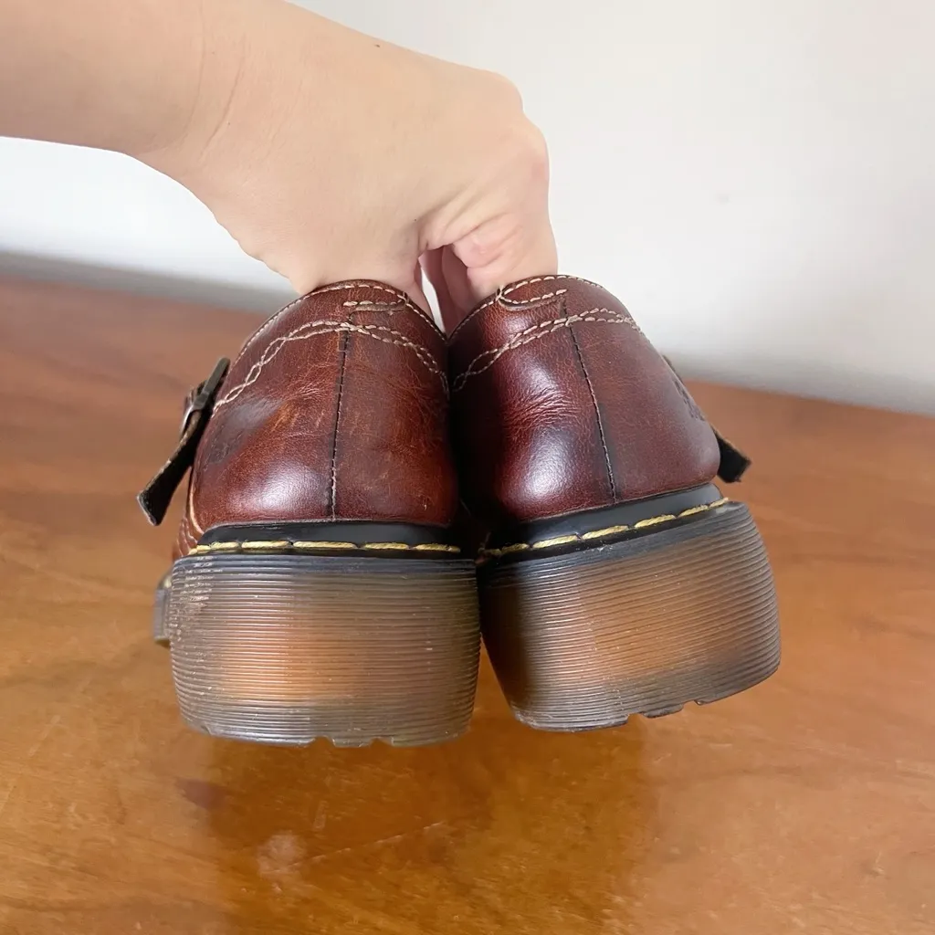 Dr Martens • vintage platform mary janes 2B94 brown leather t-strap cutout - Image 8