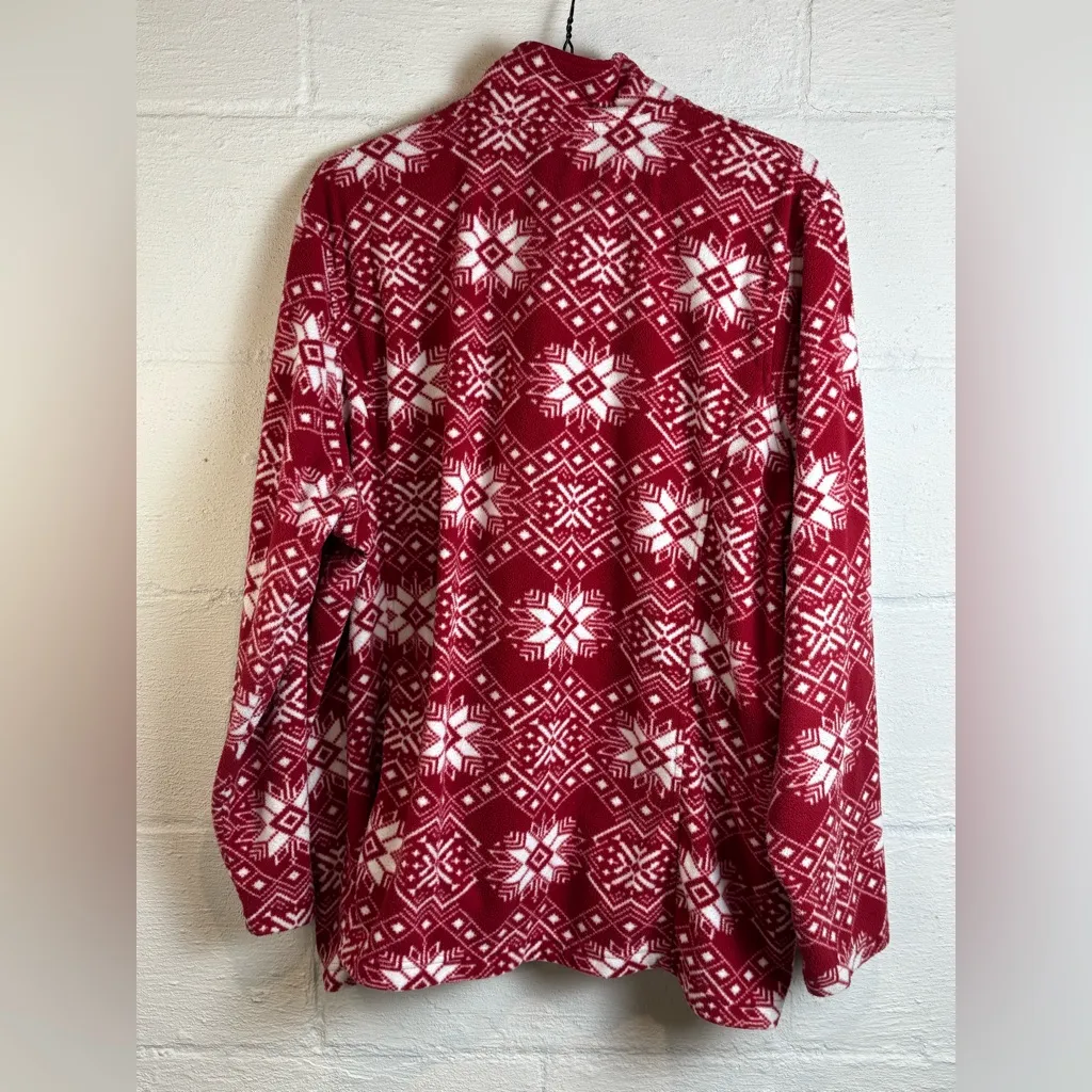 Lands’ End Woman’s Plus Size Winter Red & White Quarter Zip Fleece Sweatshirt - Image 7