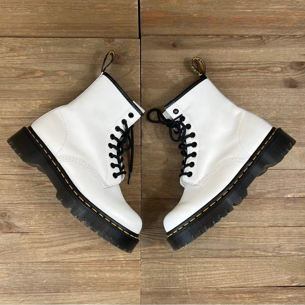 Dr. Martens White Leather 1460 Bex Lug Sole Lace-Up Combat Boots - Image 3