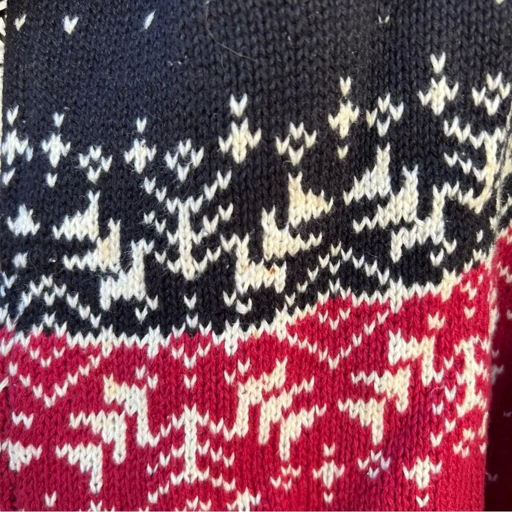 Vintage 90s Red Black Snowflake Christmas Fair Isle Turtleneck Tunic Sweater Size XL - Image 4