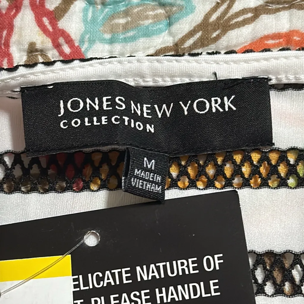 Jones New York women’s size medium 3/4 sleeve white sheer blouse black stripes - Image 7