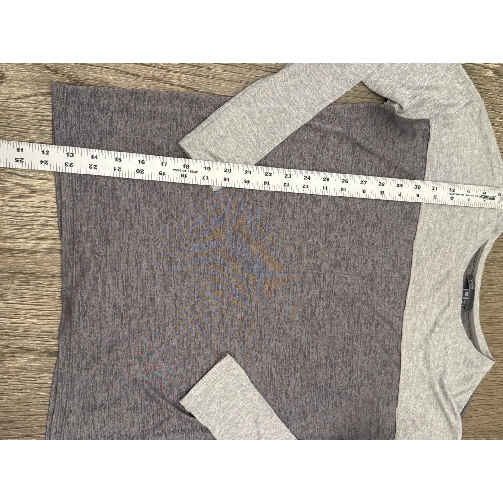 Vince Colorblock Long Sleeve T Shirt Womens XS Gray Heathered Casual Top - Image 2