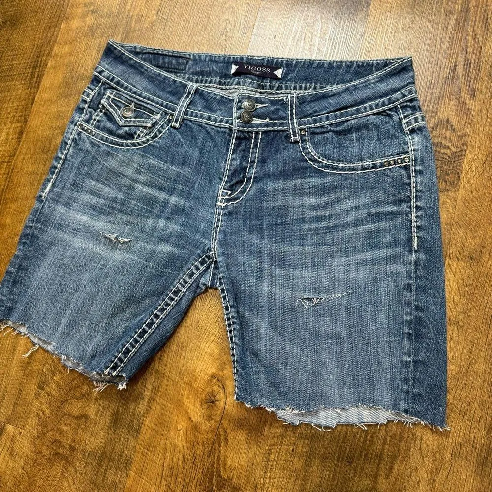 VIGOSS Womens Cut Off Shorts Sz 31 Medium Wash Raw Hem Distressed - Image 3