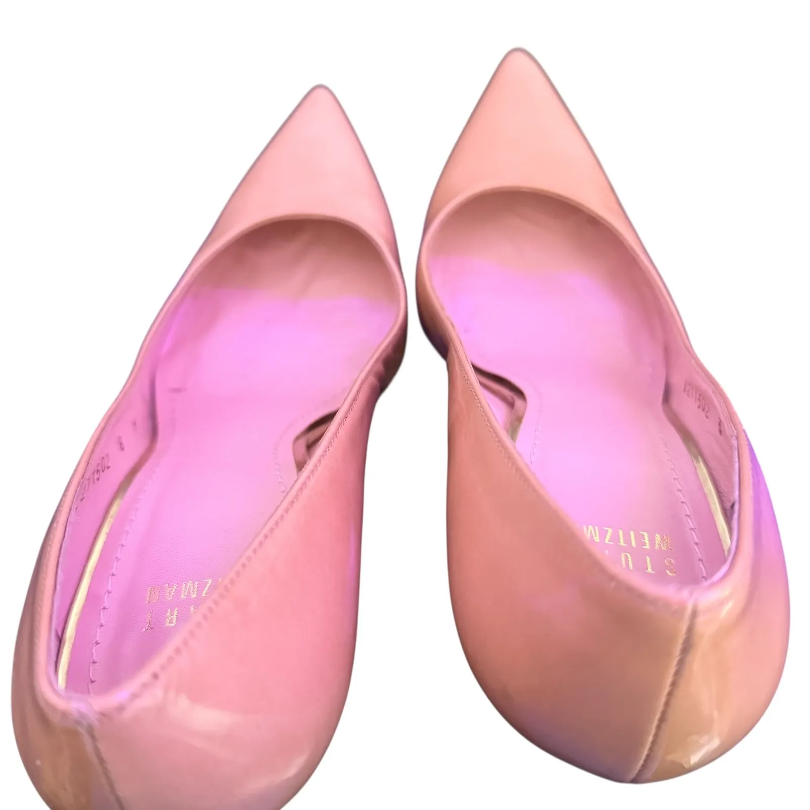Stuart Weitzman Nude Patent‎ Leather Pointed Toe Pumps Women Size 8 High Heels - Image 10