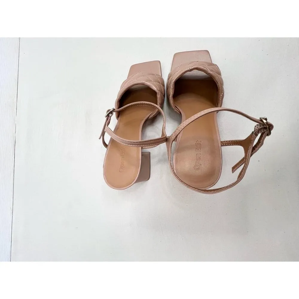 Open Edit Block Heel Ankle Strap Quilted Square Toe Open Toe Sandals Size 8.5 - Image 5