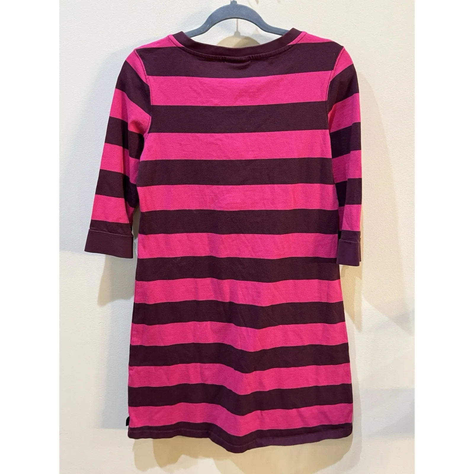 Patagonia Women 3/4 Sleeve Sender Stripe Mini Dress Pink Organic Cotton Medium - Image 3