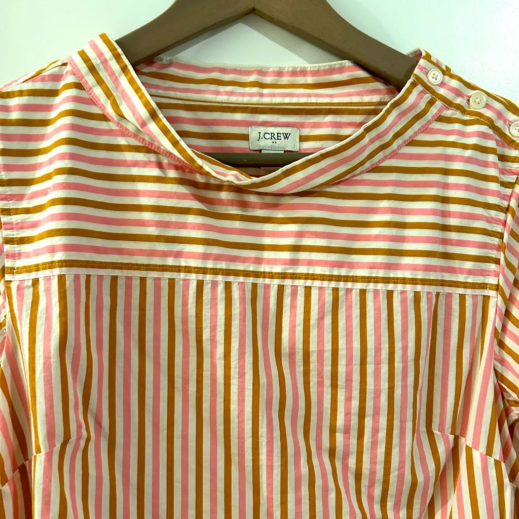 J Crew Striped Shirt White Pink Brown Size 4 - Image 4