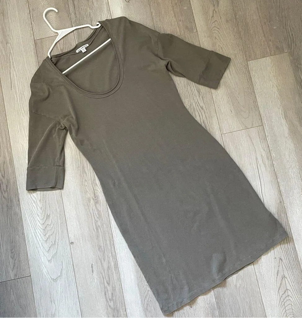 James Perse Dress cotton scoop knee length womens Gray large contemporary office - Image 4