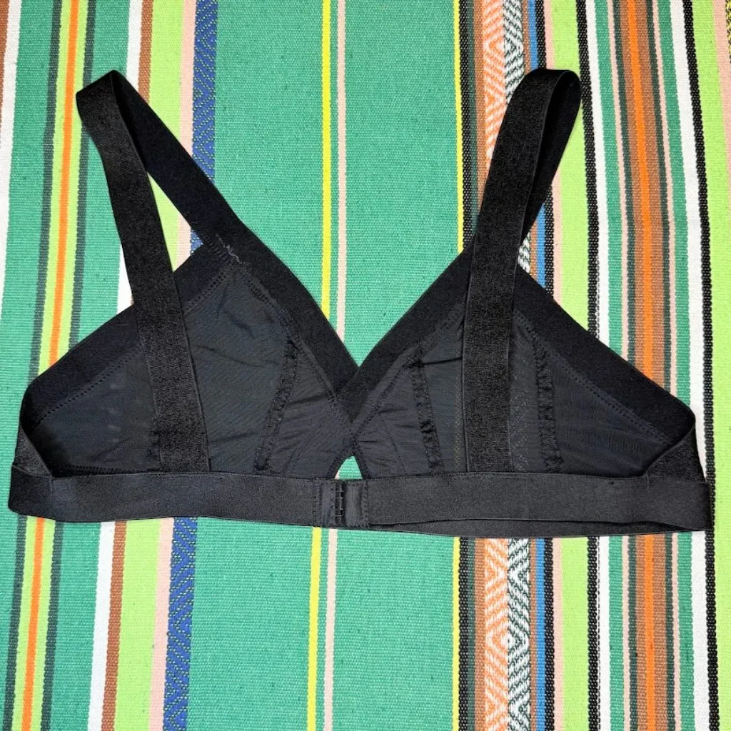 French Affair Stretch Mesh & Elastic Crossover Bralette in Black size Large - Image 3