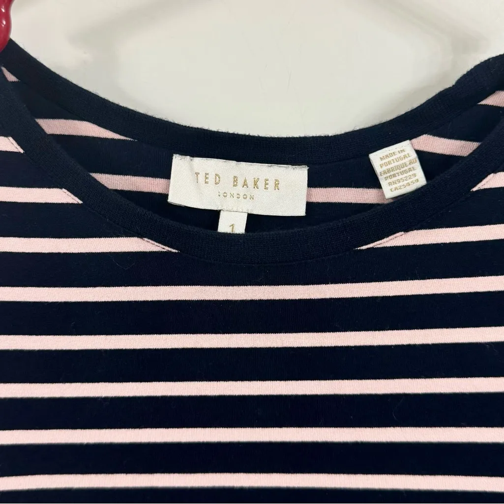 Ted Baker Women's Navy and Pink Striped Tee - Image 3