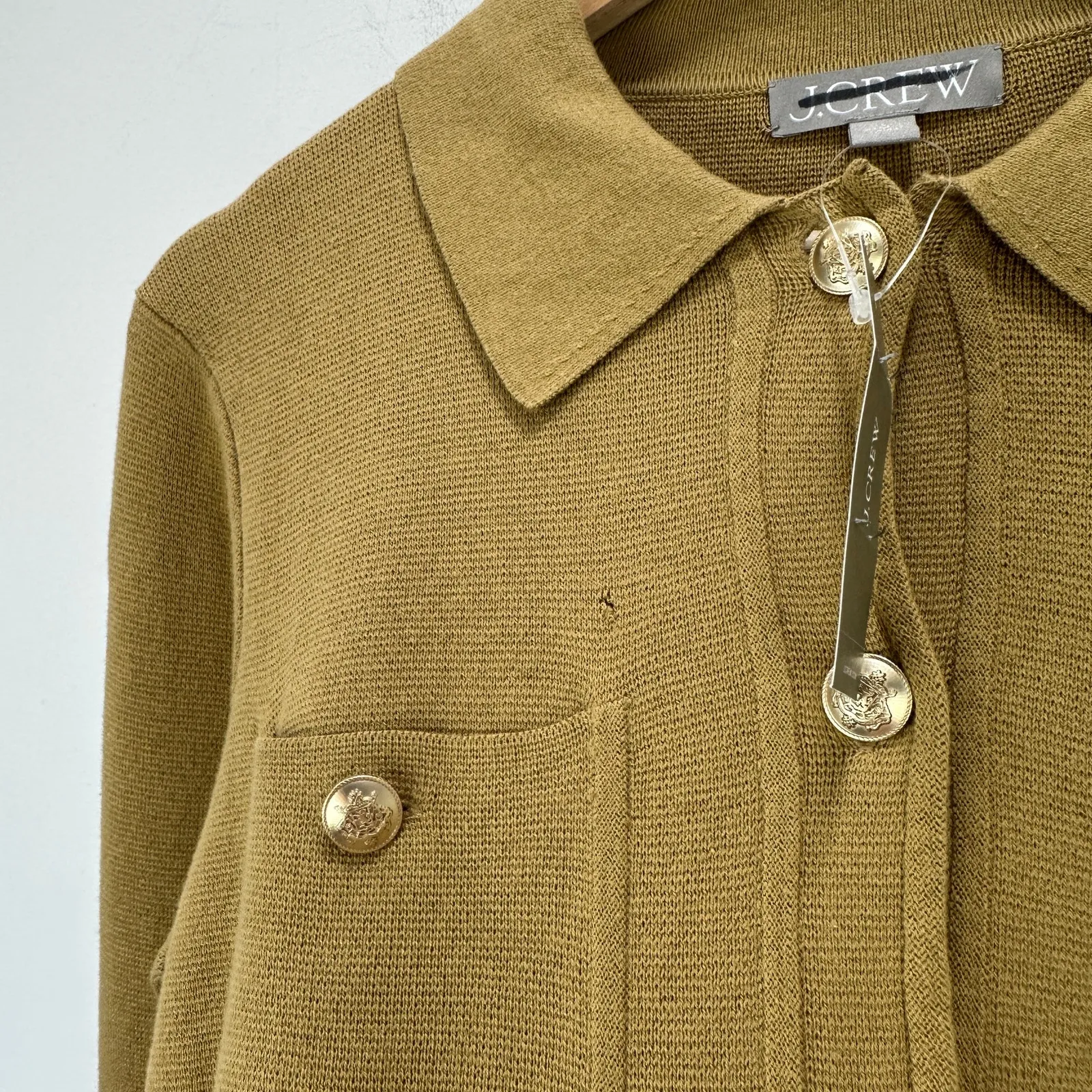 J.Crew Patch Pocket Sweater Lady Jacket Cotton Honey Brown Preppy Small FLAW NWT - Image 11