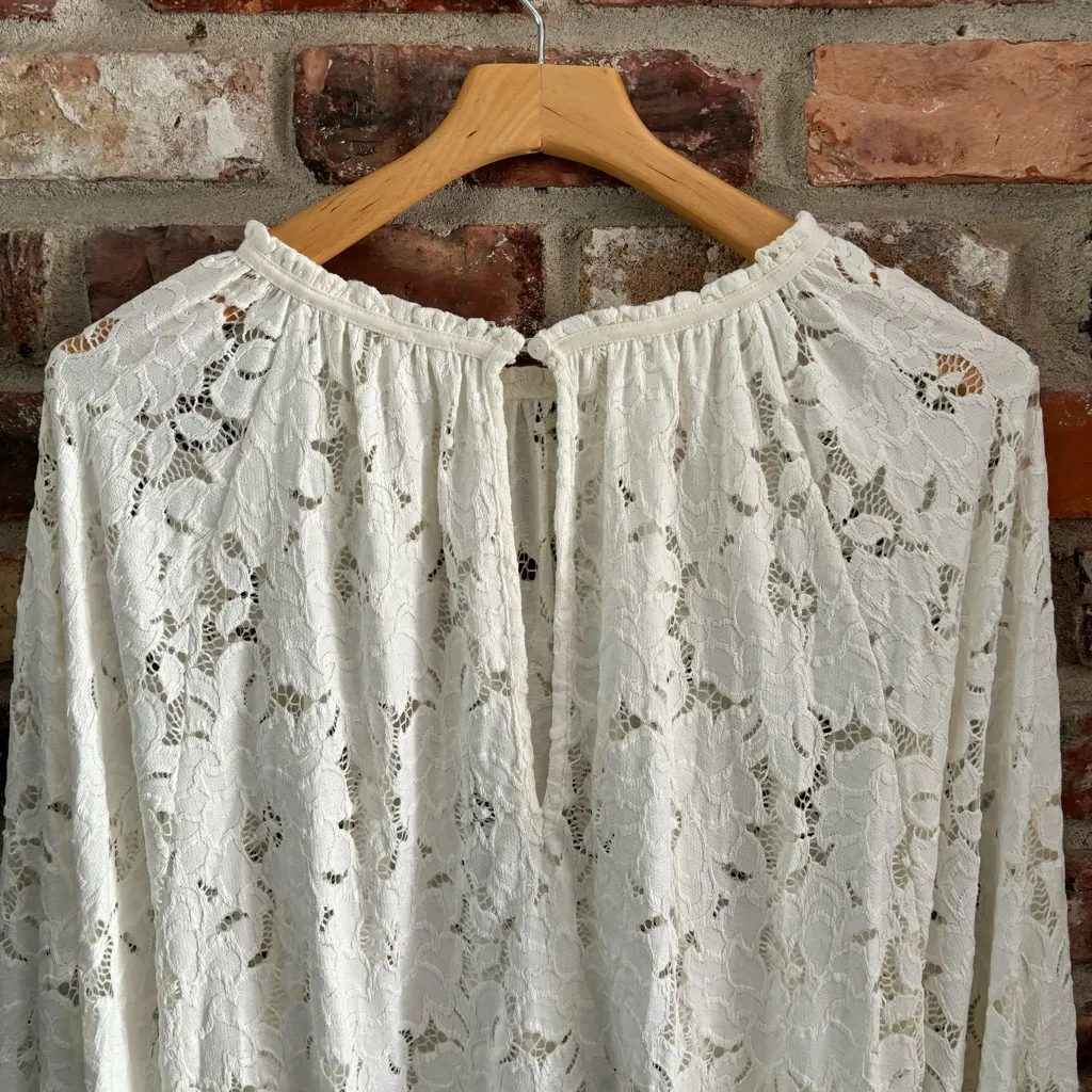 Free People White Lace Olivia Long Sleeve Blouse Shirt Top, M - Image 8