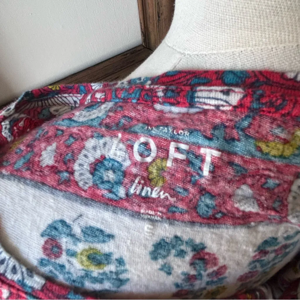 Loft Linen Boho Paisley Capped Sleeve Lightweight Breathable linen T Shirt Small - Image 7