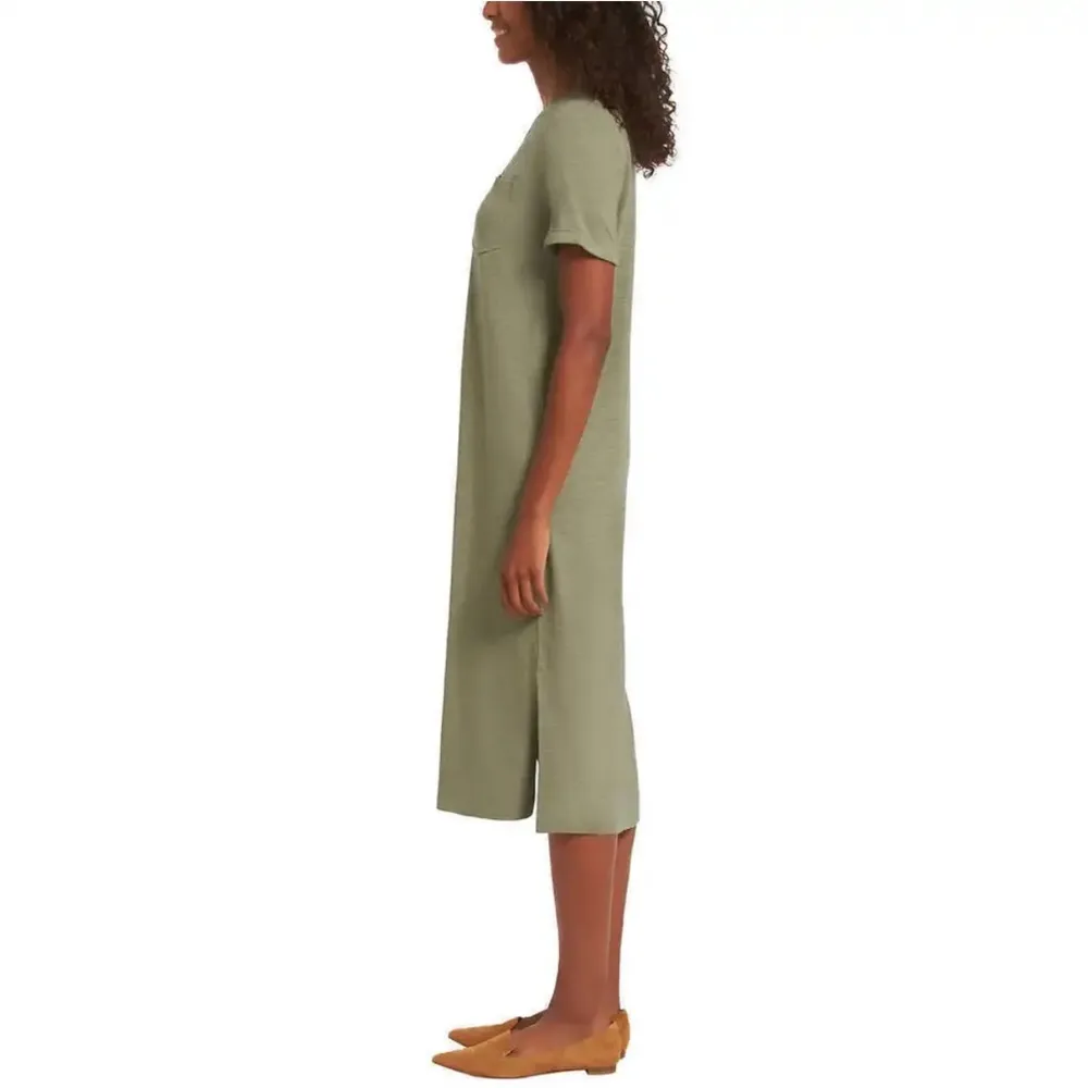 midi t-shirt dress size large green side slits pocket - Image 5
