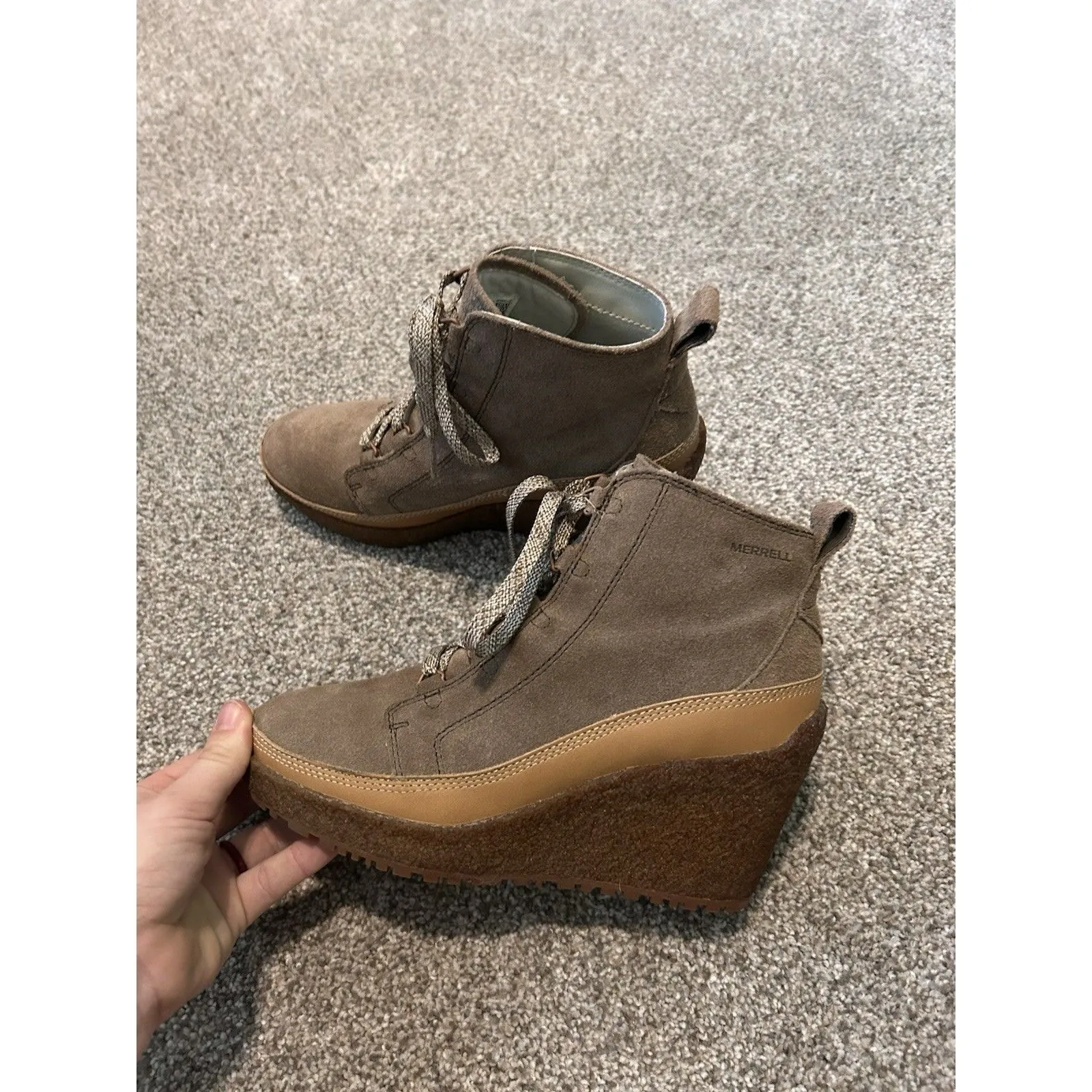 Merrell Tremblant Womens‎ 7.5 Brown Leather Lace Up Wedge minimalist Ankle Boots - Image 5