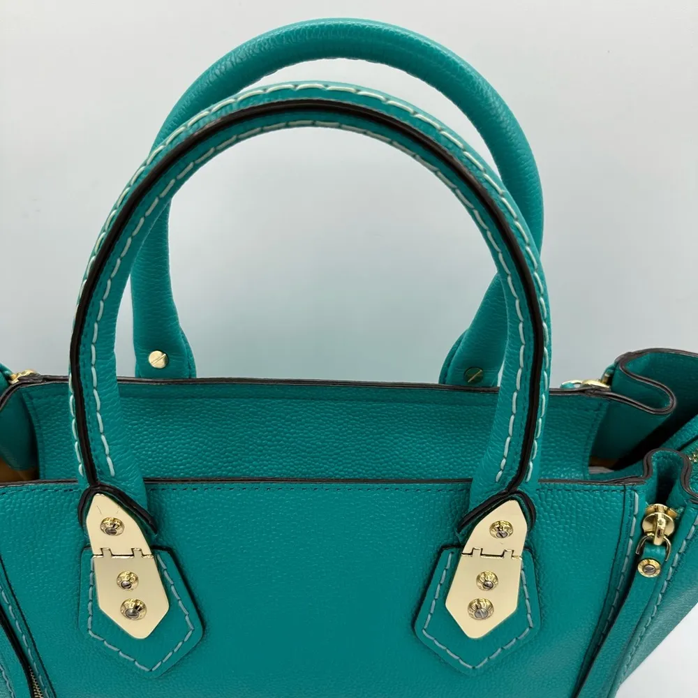 Henri Bendel A-Lister Satchel with Shoulder Strap in Turquoise Pebbled Leather - Image 6